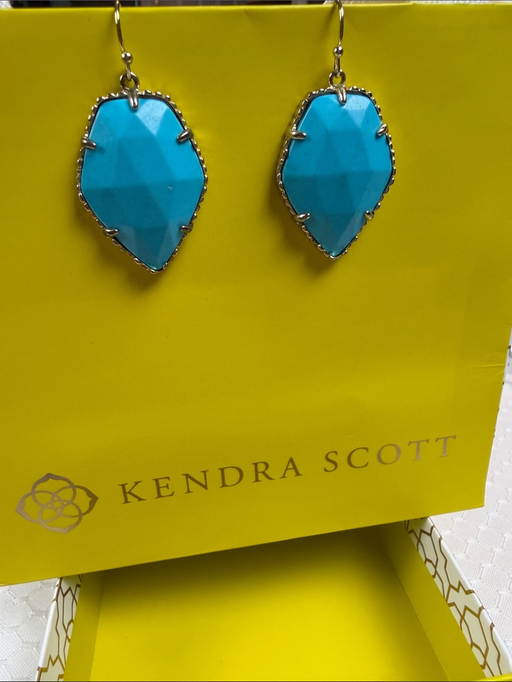 Kendra Scott Bright Turquoise Drop Earrings with Gold Trim